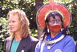 Sting with Chief Raoni in Paris, in April 1989