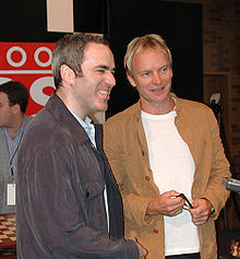 Kasparov and Sting, Times Square, New York.