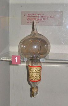 Thomas Edison's first successful light bulb model, used in public demonstration at Menlo Park, December 1879