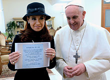 Pope Francis with Argentine president Cristina Fernández de Kirchner.