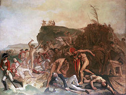 The Death of Captain James Cook, 14 February 1779, an unfinished painting by Johann Zoffany, circa 1795.[44]