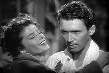 Stewart won his only Academy Award for Best Actor for 1940's The Philadelphia Story. He is seen here with co-star Katharine Hepburn