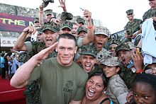 Cena, with actual Marines, at the premiere of his film The Marine.