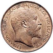Profile of Edward VII on a half-penny, 1902