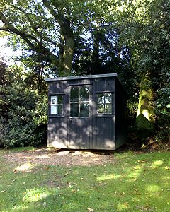 The movable hut in the garden of Shaw's Corner, where Shaw wrote most of his works after 1906, including Pygmalion.