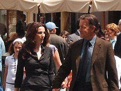 Zurer and Tom Hanks outside the Pantheon (Angels & Demons, 2008)
