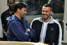Ben Affleck and Jon Hamm on the set of The Town