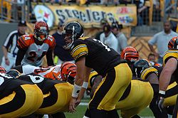 Roethlisberger takes a snap against the Bengals in 2006.