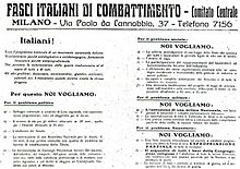 Fascist Manifesto published on "Il Popolo d'Italia" on 6 June 1919.