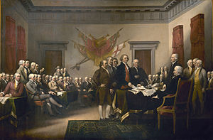 John Trumbull depicts the Committee of Five presenting their work to the Congress.[78]