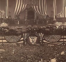Inauguration of Benjamin Harrison, March 4, 1889. Cleveland held Harrison's umbrella.
