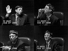 Gates giving his deposition at Microsoft on August 27, 1998