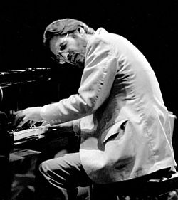 Bill Evans performing at the Montreux Jazz Festival with his trio consisting of Marc Johnson, bass, & Philly Joe Jones, drums, July 13, 1978