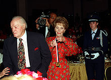Nancy Reagan prepares to present Hope (age 94) with the Ronald Reagan Freedom Award, 1997