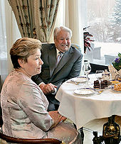 Yeltsin with Naina Yeltsina on his 75th birthday on 1 February 2006.