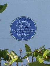 Agatha Christie blue plaque. No. 58 Sheffield Terrace, Kensington & Chelsea, London