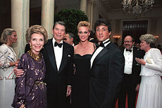 Brigitte Nielsen with Sylvester Stallone, Ronald and Nancy Reagan at the White House, 1985