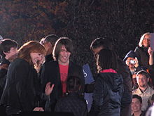 Springsteen family greets Obama family on stage at rally in Cleveland, Ohio on November 2, 2008.