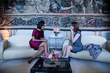 Carla Bruni with Michelle Obama, April 3, 2009