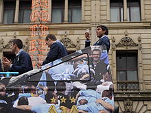 Tévez on the FA Cup victory parade in Manchester in May 2011