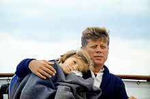 Caroline with her father aboard the yacht Honey Fitz, off Hyannis Port, Massachusetts in August 1963.