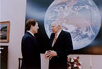Glenn T. Seaborg with Gore in the White House during a visit of the 1993 Science Talent Search (STS) finalists on March 4, 1993.