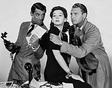 Grant, Rosalind Russell and Ralph Bellamy in His Girl Friday (1940)