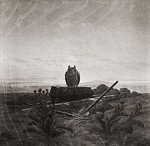 Landscape with Owl, Grave, and Coffin (1836–37). Pencil and sepia drawing.