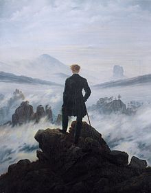 Wanderer above the Sea of Fog (1818). 94.8 × 74.8 cm, Kunsthalle Hamburg. This well-known and especially Romantic masterpiece was described by the writer John Lewis Gaddis as leaving a contradictory impression, "suggesting at once mastery over a landscape and the insignificance of the individual within it. We see no face, so it's impossible to know whether the prospect facing the young man is exhilarating, or terrifying, or both."[1]