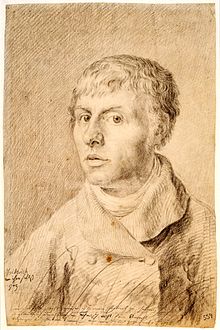 The chalk drawing Self-portrait, 1800, which portrays the artist at 26 was completed while he was studying at the Royal Academy in Copenhagen. Royal Museum of Fine Arts, Copenhagen[14]