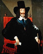 Charles at his trial by Edward Bower, 1649. He let his beard and hair grow long because Parliament had dismissed his barber, and he refused to let anyone else near him with a razor.[191]