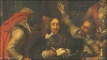 The image of Charles being mocked by Cromwell's soldiers was used by French artist Hippolyte Delaroche in his 1836 painting, Charles I Insulted by Cromwell's Soldiers, rediscovered in 2009, as an allegory to the more recent similar events in France, felt to be still too recent to paint
