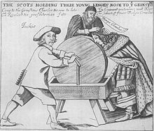 "The Scots Holding Their Young King's Nose To the Grindstone", from a satirical English pamphlet