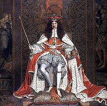 Charles in his Coronation robes. Painted by John Michael Wright, c. 1661