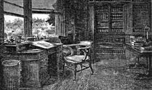 Samuel Luke Fildes - The Empty Chair. Fildes was illustrating "Edwin Drood" at the time of Charles Dickens' death. The engraving shows Dickens's empty chair in his study at Gads Hill Place. It appeared in the Christmas 1870 edition of the The Graphic and thousands of prints of it were sold.[79]