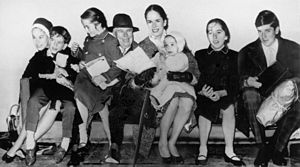 Chaplin and his fourth wife Oona O'Neill (centre) were married from 1943 until his death and had eight children (six of which are shown here). Their marriage caused a scandal due to their 36-year age difference. Photograph from 1961.