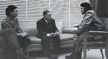 Meeting with French existentialist philosophers Jean-Paul Sartre and Simone de Beauvoir in March 1960. Sartre later wrote that Che was "the most complete human being of our time". In addition to Spanish, Guevara was fluent in French.[132]