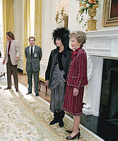 Cher at the White House with first lady Nancy Reagan in October 1985