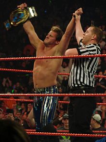 Jericho celebrates after winning his eighth Intercontinental Championship.
