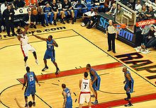 The mid-range jump shot is one of Bosh's trademark moves.