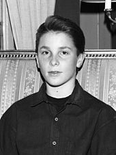 A 14-year-old Bale in Stockholm, Sweden in February 1988 while promoting Empire of the Sun