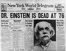 The New York World-Telegram announces Einstein's death on 18 April 1955.