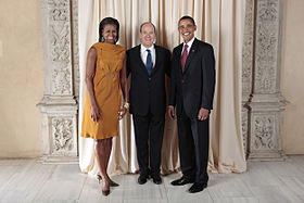 Prince Albert II with U.S. President Barack Obama and First Lady Michelle Obama, 2009.