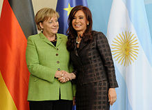 Kirchner with Chancellor of Germany Angela Merkel in Berlin, Germany in October 2010