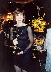 Delany at 1989 Emmy Awards, holding the award she won for Outstanding Lead Actress in a Drama Series