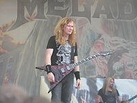 Dave Mustaine with his Dean VMNT USA Gears of War guitar, during the United Abominations tour