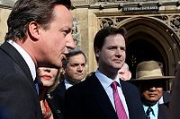 Cameron with Deputy Prime Minister of the United Kingdom, Nick Clegg, and Steward of the Chiltern Hundreds, Chris Huhne