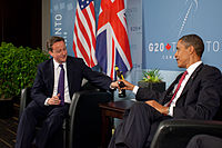 Cameron, and the President of the United States, Barack Obama, during the 2010 G-20 Toronto summit